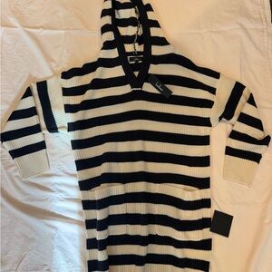 NWT LULUS Striped blue and White Hooded Sweater Dress